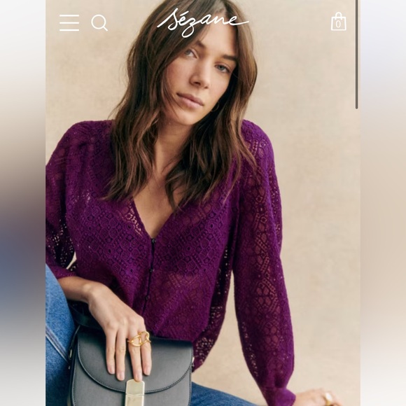 Sezane Tops - NEW Sezane GAYA BLOUSE Lace Long Sleeve Button Down Purple Blouse NO TAG